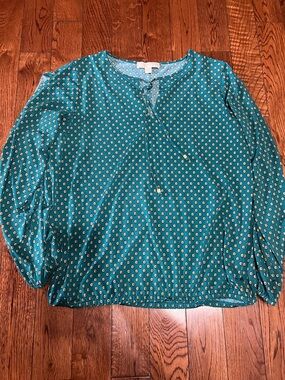 Michael kors Womens Teal Printed Long-Sleeve Tie-Neck Blouse